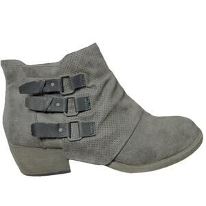Jelly pop triple buckle ankle booties women distressed 10M low heel Taupe boots